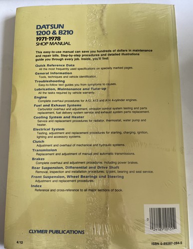 Clymer 1971-1978 Datsun 1200 B210 Shop Manual (A151) New Sealed - Picture 2 of 4