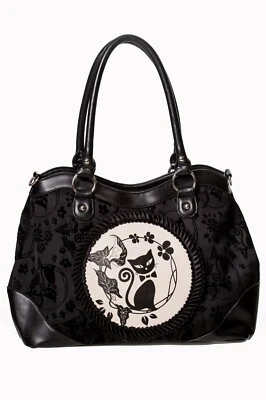 Black Phoenix Cat Kitty Flocked Floral Rockabilly Punk Gothic Bag BANNED Apparel