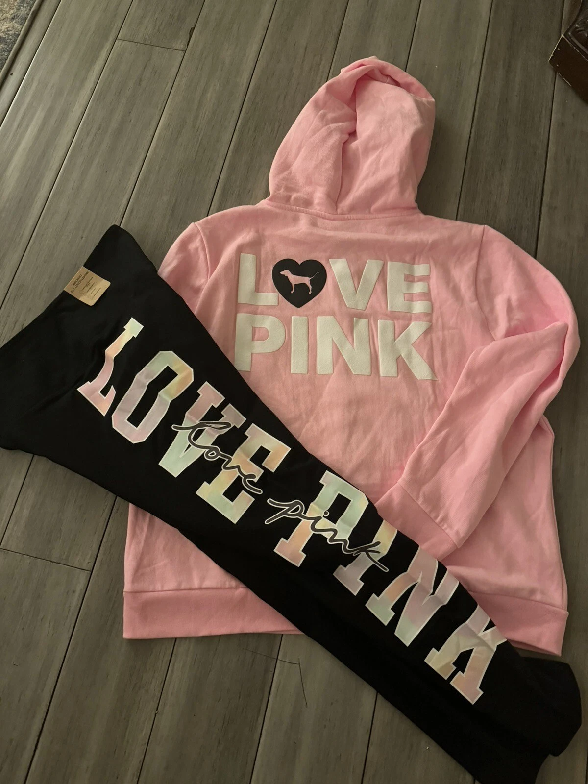 UNDERCOVER FELPA CON CAPPUCCIO E CERNIERA ROSA Victoria Secret Originals + set leggings XL ❤❤❤️