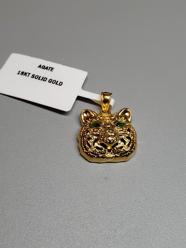 AGATE 18KT SOLID YELLOW GOLD TIGER PENDANT 20MM - Picture 8 of 20