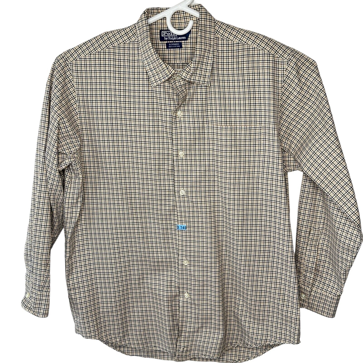 Polo Ralph Lauren Bonnard Mens Large Brown Blue Plaid Button Down Shirt LS