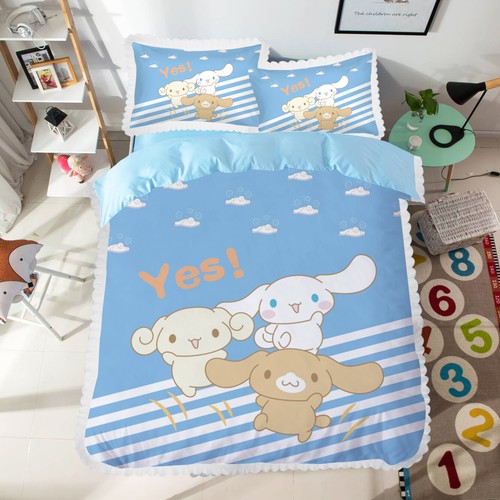 Cute Cinnamoroll Bedding Set Girl Lace Bed Sheet Quilt Cover Pillow Case 3/4 PCS - Picture 20 of 20