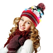 10LED Christmas Beanie Knit Hat Holiday Party XMAS Cap Over 6 years of age
