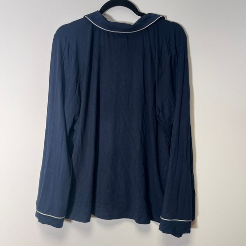 Chelsea Peers Long Button Up Navy Pyjama Set Tencel Modal New UK 18 20 22 24 26 - Picture 4 of 12