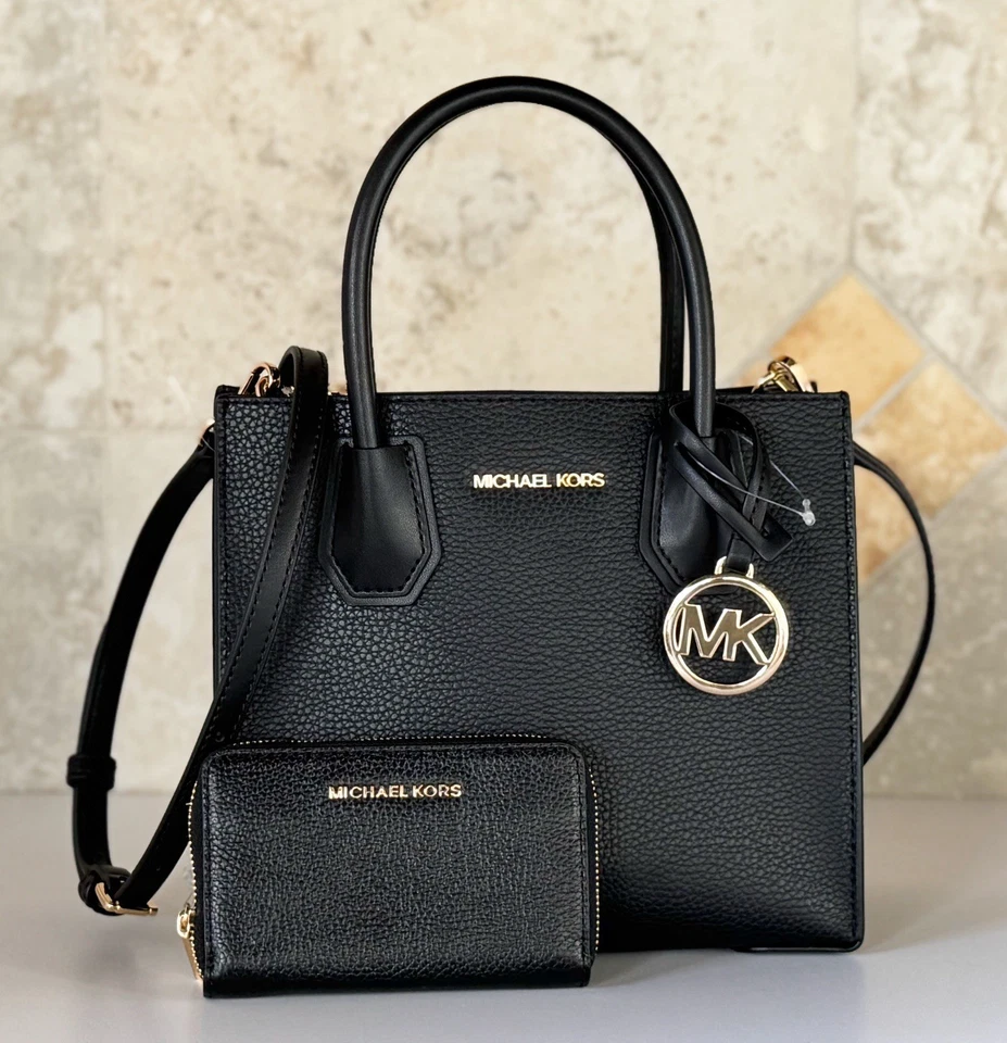 Michael Kors Mercer Medium Satchel Shoulder Crossbody Bag + Wallet Set Black - Image 2 of 4