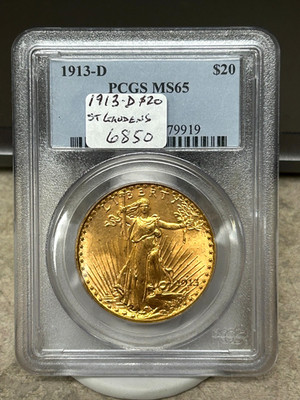 1913-D St Gaudens $20 Gold - MS65 - PCGS - Amazing Luster | eBay