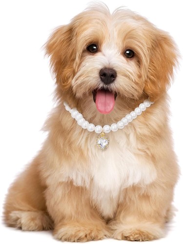 2pcs Cat Dog Pearl Collar, Small Heart Shape Rhinestone Pet Necklace, Adjusta... - Picture 4 of 6