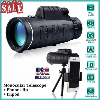 Zoom HD Monokular Starscope Monokular Teleskop BAK4 mit Telefonclip, Stativ - Bild 1 von 4