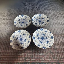 Vintage Set 4 Dish Hand Painted Japan Blue Fl...