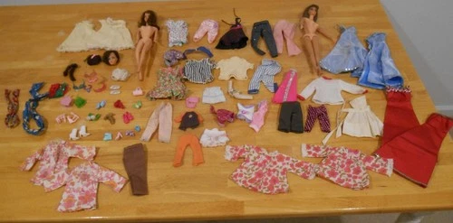 Large Vintage Barbie & Other Doll Cloths & Accessories Lot with 2 Dolls included