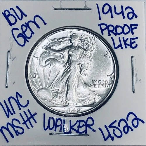 1942 BU UNCIRCULATED WALKING LIBERTY SILVER HALF DOLLAR AUTHENTIC U.S. MINT 4522