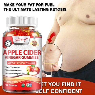 AIRBOY Apple Cider Vinegar Gummies - Weight Loss, Detox, Digestive Support, Vitamin B12