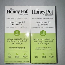 2 The Honey Pot Company Boric Acid & Herbs - 14 Ovules & 1 Applicator Each Box