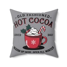 Vintage Hot Cocoa Decorative Throw Couch Pillow - Cozy Winter Decor, Christmas G