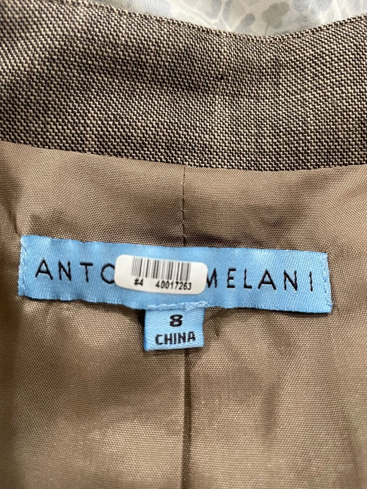 Antonio Melani Fitted Blazer Womens Size 8 Khaki and Black Linen Look Tweed - Image 3 of 4