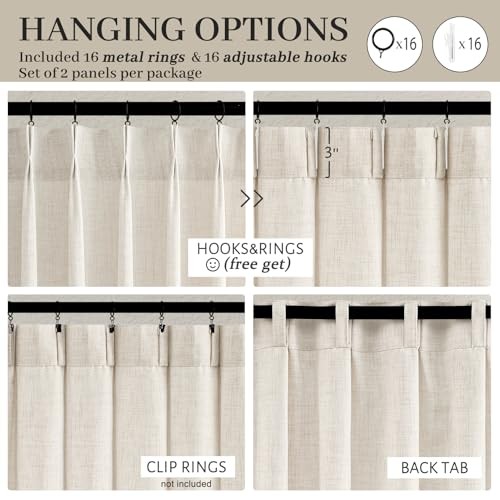 Pinch Plissee Leinen Vorhänge 96 Zoll lang für 40" B x 96" L (2er Pack) Birke - Bild 5 von 6