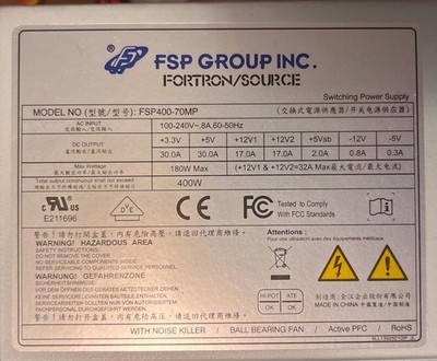 FSP Group FORTRON/SOURCE Netzteil FSP400-70MP 400W mit Lüfter EBM Papst 8412