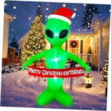 6 FT Christmas Inflatables Alien with Merry Christmas Earthlings Banner 
