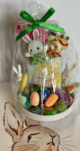 1 Hand Crafted Dollhouse Miniature Easter Rabbit Gift Bag Toys EggsAll Attached - Picture 1 of 4
