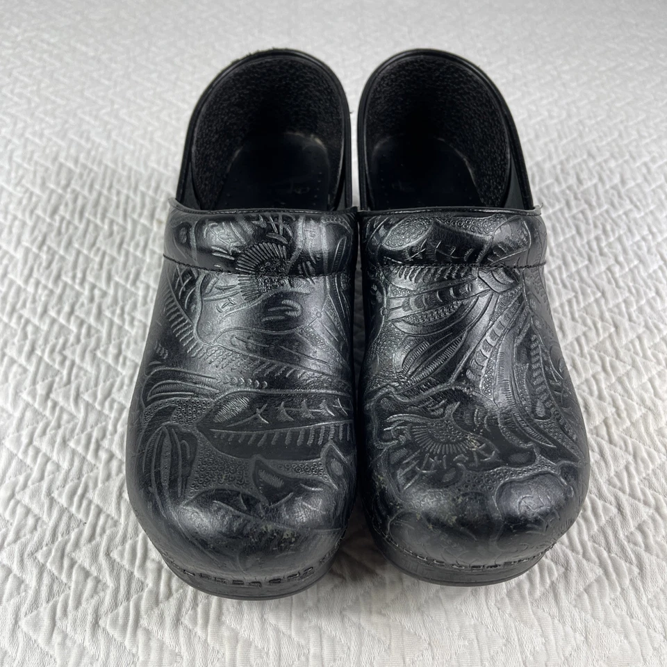 Dansko Embossed Black Womens Size 40 Leather Nursing Foto 2 de 4