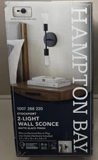 Hampton Bay Stockport 10 in. 2-Light Matte Black Plug-In or Hardwire Wall Sconce