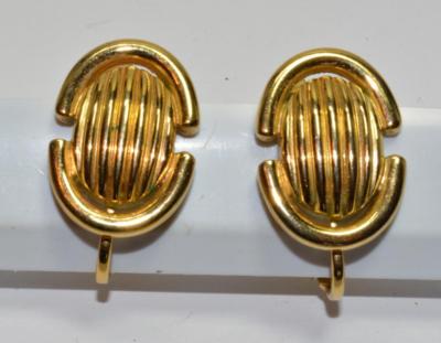 80er Signed TRIFARI TM Goldtone Polierte Clip-On Ohrringe #2