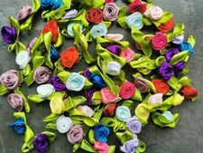 Small Rose Buds Satin Ribbon Flowers Rosebuds Wedding Card Making Scrap Booking