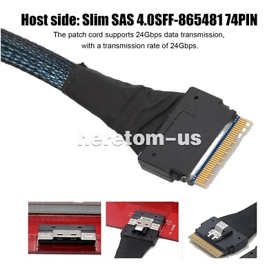 Data Transmission Cable Slim SAS SFF 8654 8i To SFF 8654 8i 24Gbps SAS4.0 50CM
