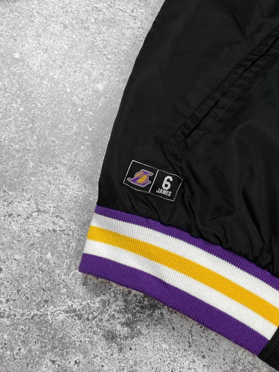 NBA LAKERS Bomber Black Nylon Varsity Jacket James 6 Los NBA LAKERS Bomber Black Nylon Varsity Jacket James 6 Los