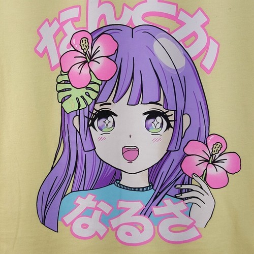 ZARA Girls Top Size 8 Yellow Pullover Graphic Anime Rolled Sleeve Boxy Tee - Picture 2 of 6
