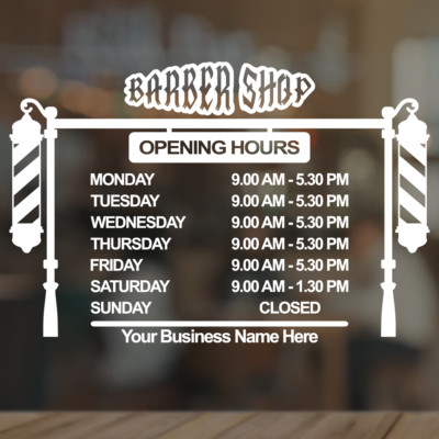 Barber Shop Opening Hours Sticker Decal Window Business Sign Custom ...