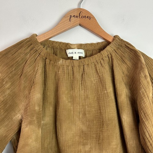 Cloth & Stone Brown Acid Wash Long Sleeve Cotton Raw Hem Shirt Top Medium M - Picture 2 of 7
