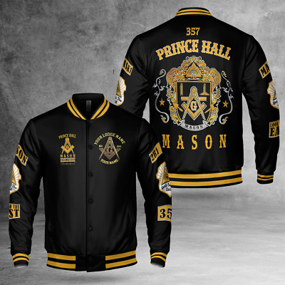 Custom Name Freemasonry 357 Prince Hall Mason 3D Baseball Jacket S-5XL