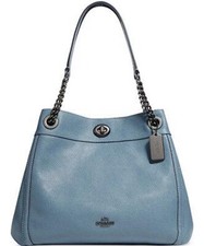 New With Tags COACH FULL PRICE Turnlock Edie Shoulder Bag Slate Blue Retail 395