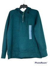 Green tea Quilted Pullover Hoodie - forest green Size large