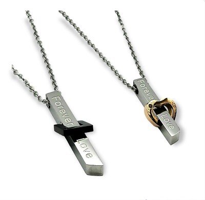 MOXIE ACCESSORIES Stainless Steel Bar Necklaces For Couples (Two Pendants)