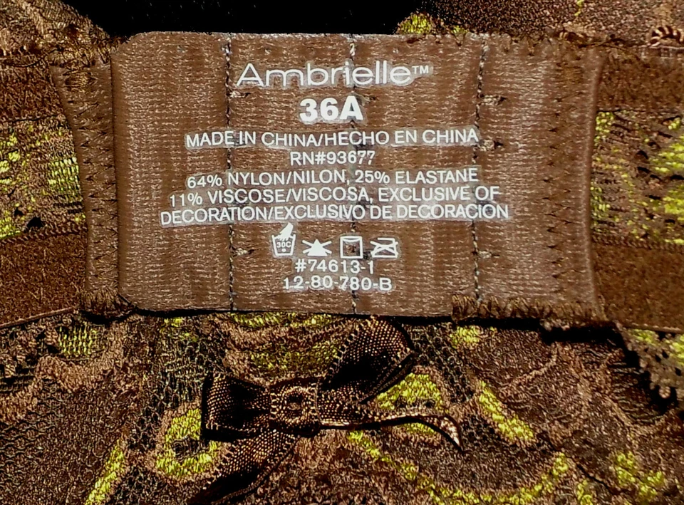 全新文胸 Ambrielle 花卉花边聚拢聚拢可拆卸垫棕色 36A — 第 4/4 张图片