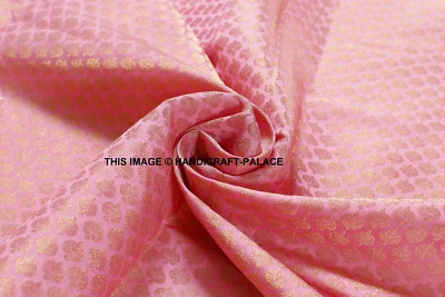 0.9m Indien Brocart Soie Tissu Vêtements Couture Rose Banarasi Loisirs Créatifs - Photo 1/3
