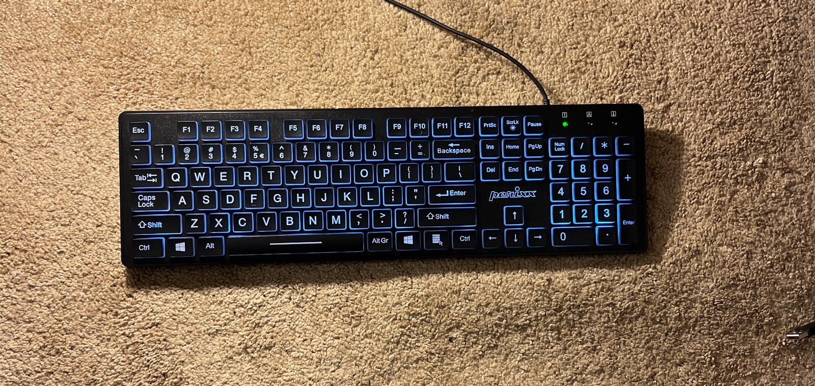 Perixx PERIBOARD-317 Wired Backlit USB Keyboard, Big Print White Letters