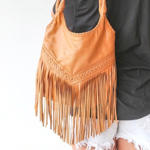 Diophy Fringe Genuine Leather Large Hobo Shopping Tote Handbag 150294