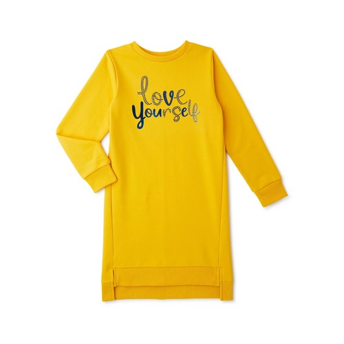 Wonder Nation Yellow Youth Girls Sweatshirt Dress Size XS (4-5) Long Sleeve Knit - Picture 2 of 5