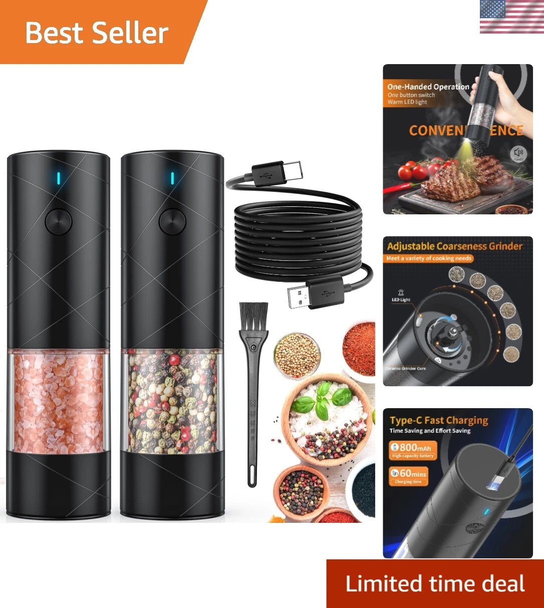 Elegant 2-Pack Electric Spice Grinders - USB Charged with Illuminating Features
Opens in a new windo