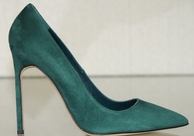 green suede pumps