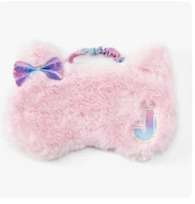 Claire’s Initial Plush Kitty Cat Pink Rainbow Bow Sleeping Mask Initial J