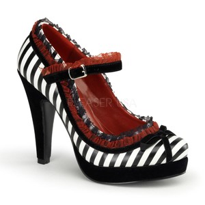 Sexy Bold Striped Velvet Lace Circus Mary Janes High Heels Shoes BETT18/BWPU | eBay