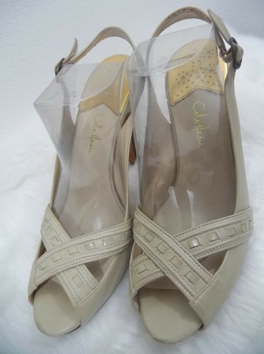 cole haan nike air wm 10 b beige woven peep toe sling backs wood