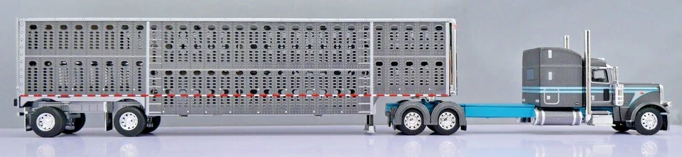 DCP 1/64 Gunmetal Gray Turquoise Peterbilt 389 Wilson Livestock Trailer 60-1789 - Image 4 of 4