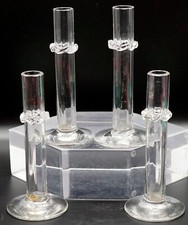 Set of 4 Art glass Bud Vases Interior Paneled with Applied Ribbon Decoration