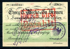 Brema 250 tysięcy marek G.C. Mecke Prywatna ławka Urząd telegraficzny.....z1307