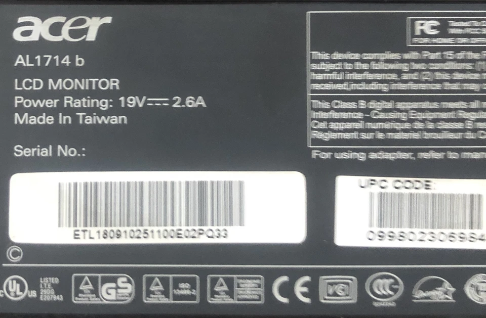 Acer AL1714 17" LCD Monitor - Image 3 of 3